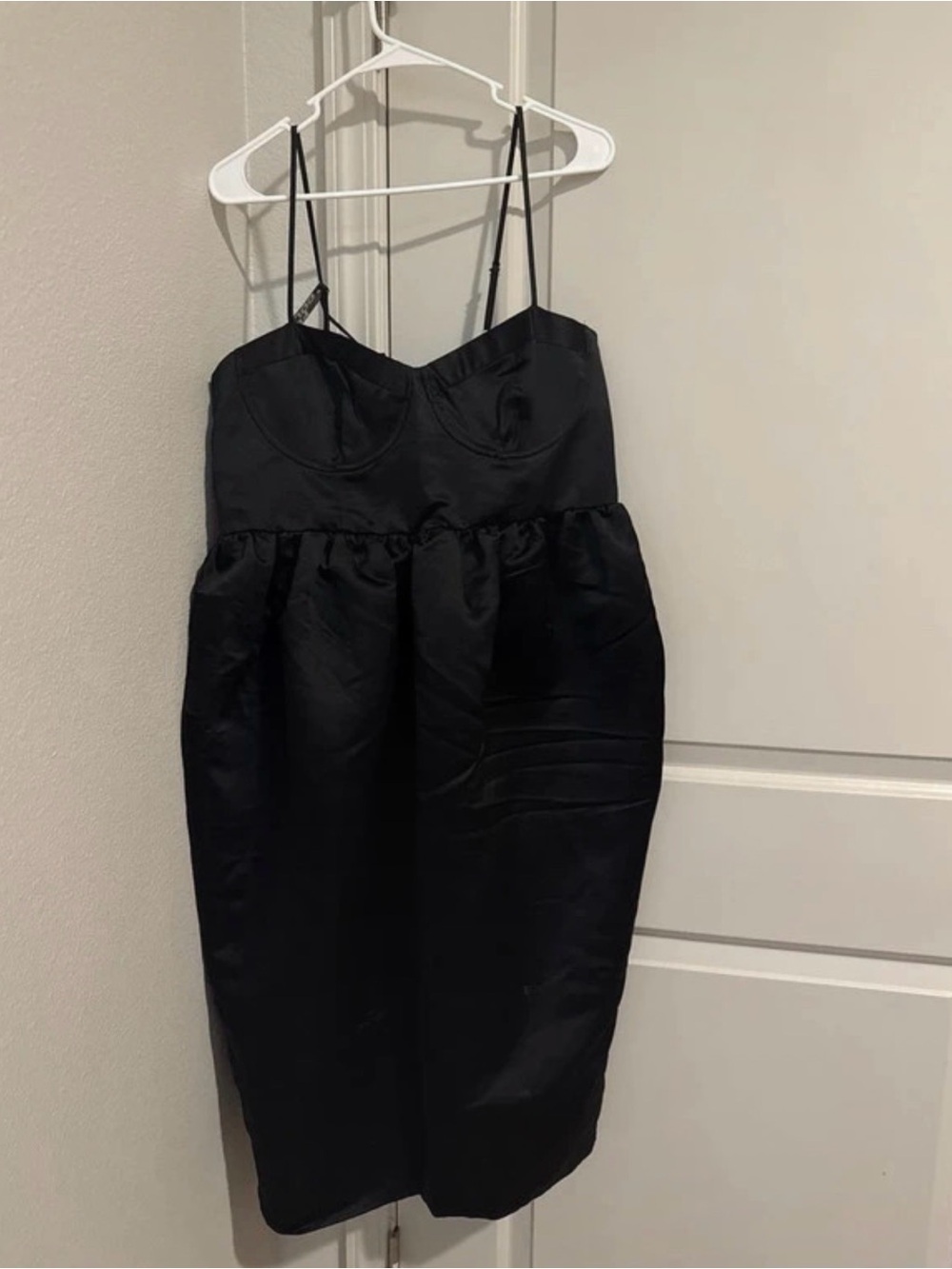 adidas Black Satin Midi Dress with Spaghetti Straps